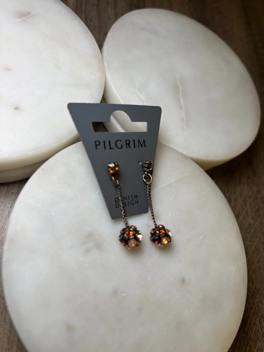 265 Pilgrim Rose Gold Drop Earrings with Amber and Crystal Accents - Picture 3 of 8
